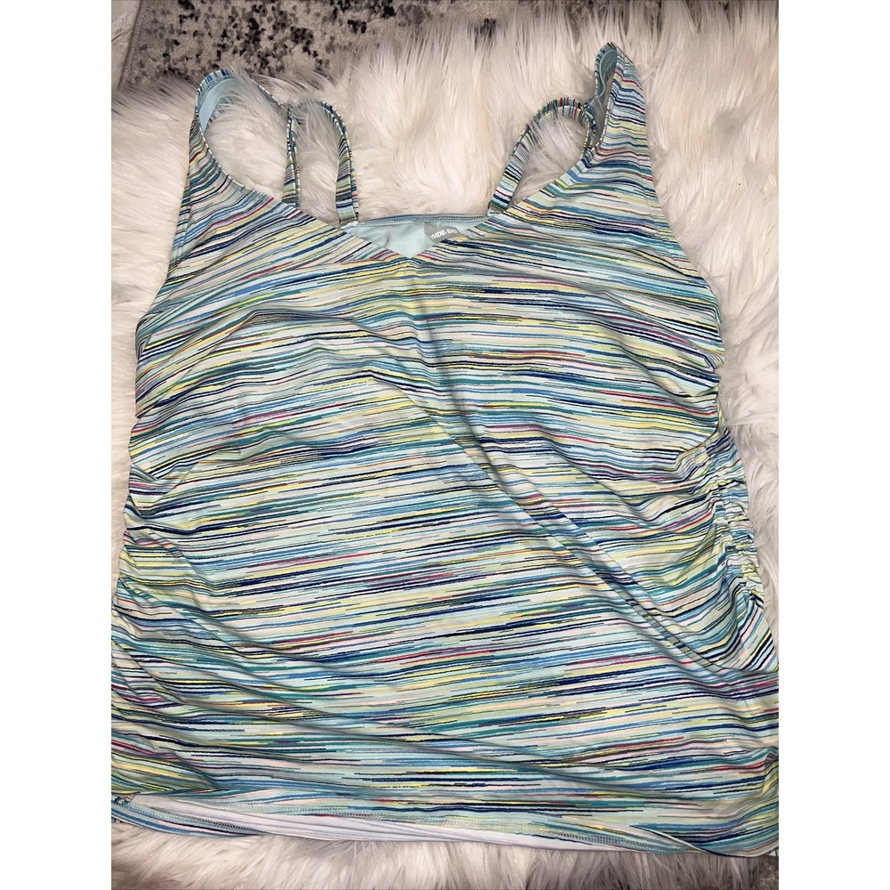 Lands End Womens Turquoise Rainbow Stripe Tankini Swim Top 18L Underwire Control